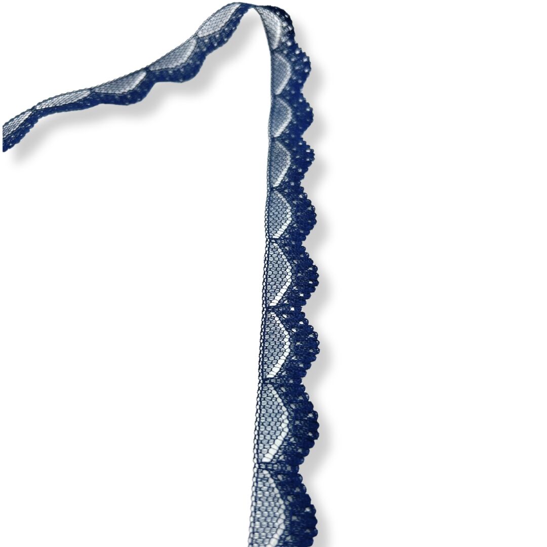 Blue Wave Polyester Flat Lace Net Trimming Maisie Navy