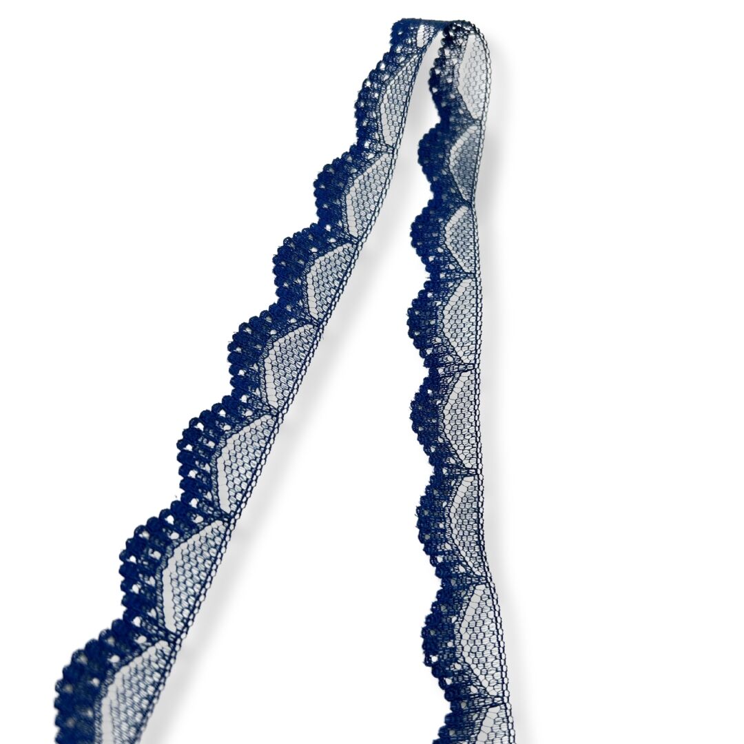 Blue Wave Polyester Flat Lace Net Trimming Maisie Navy Fold