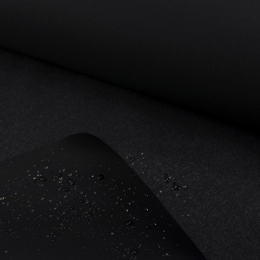 Bonded wool cotton black grey marl british water resistant coating fabric cu