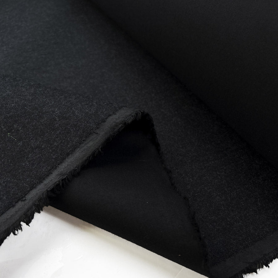 Bonded wool cotton black grey marl british water resistant coating fabric fold