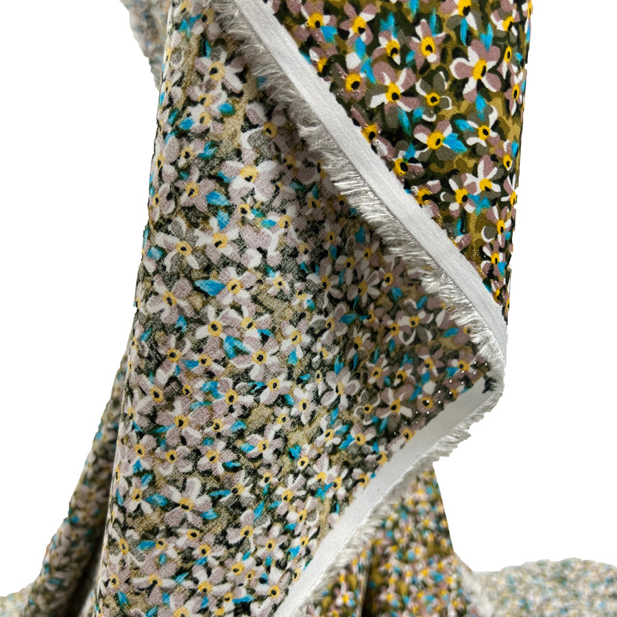 Bounty Full Green Yellow Floral Dressmaking Fabric Drape