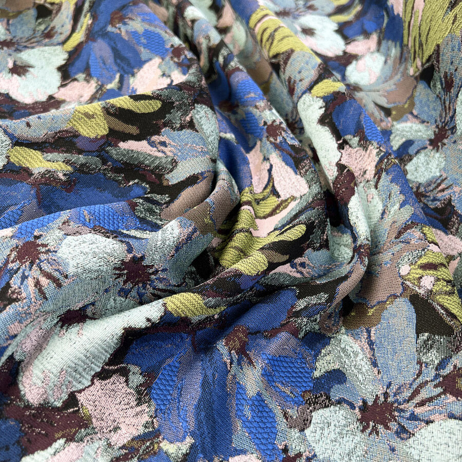 Bridget Brocade Polyester Blue Green Floral Abstract Jacquard Woven Dress Fabric
