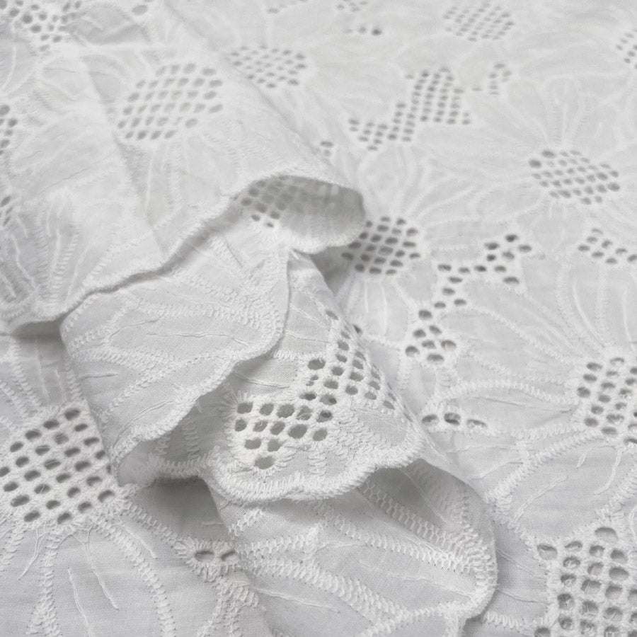 Broderie Anglaise Payton White Cotton Floral Dress Fabric Fold