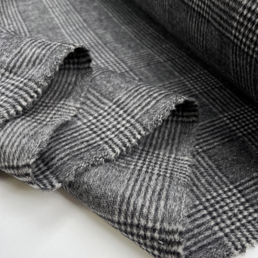 Brushed aldo grey black check wool soft coating fabric fold