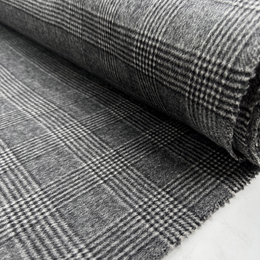 Brushed aldo grey black check wool soft coating fabric roll