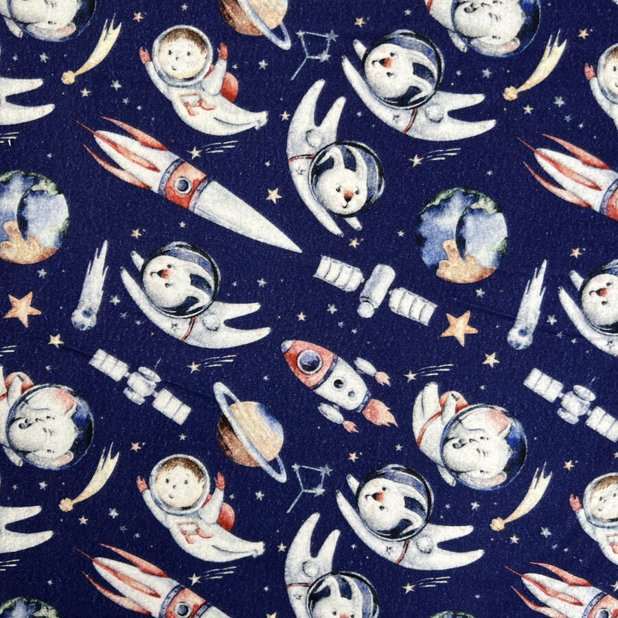 Brushed Cotton Astro Animals Navy Winceyette Digital Print Flannel Fabric
