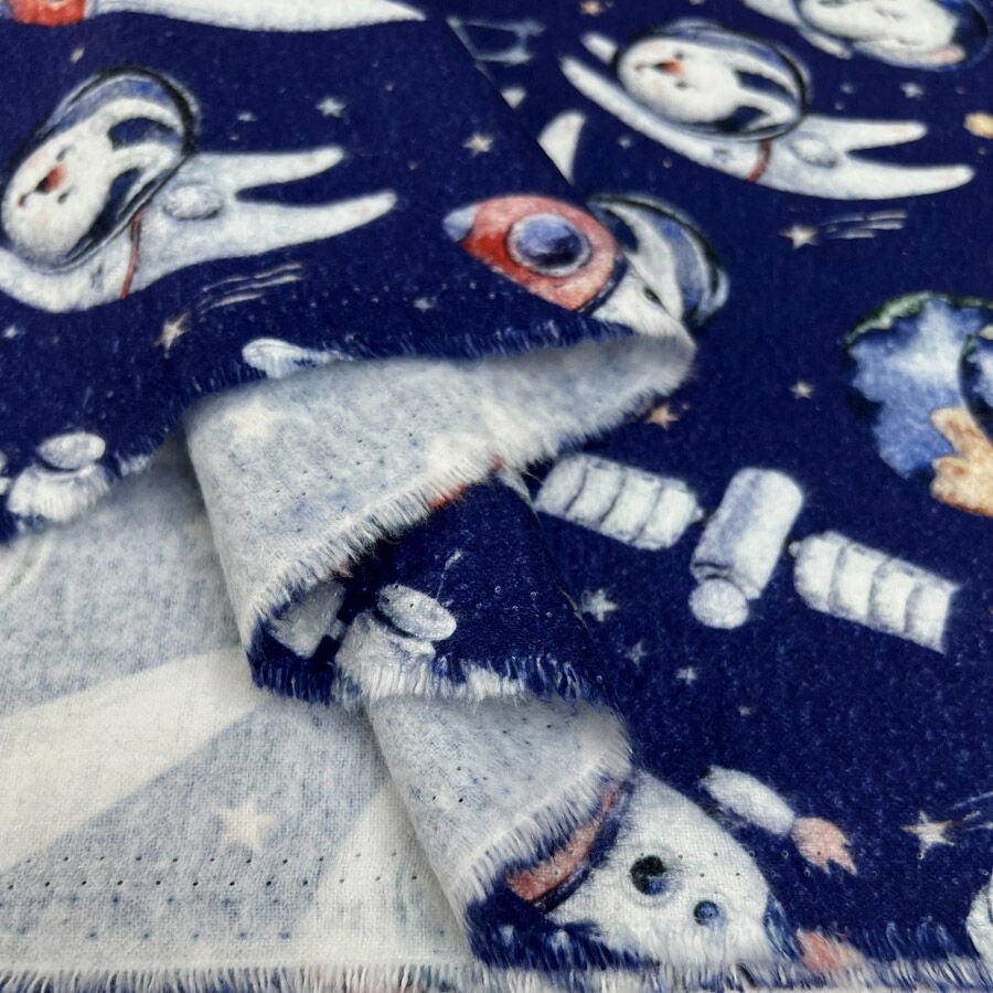 Brushed Cotton Astro Animals Navy Winceyette Digital Print Flannel Fabric Fold