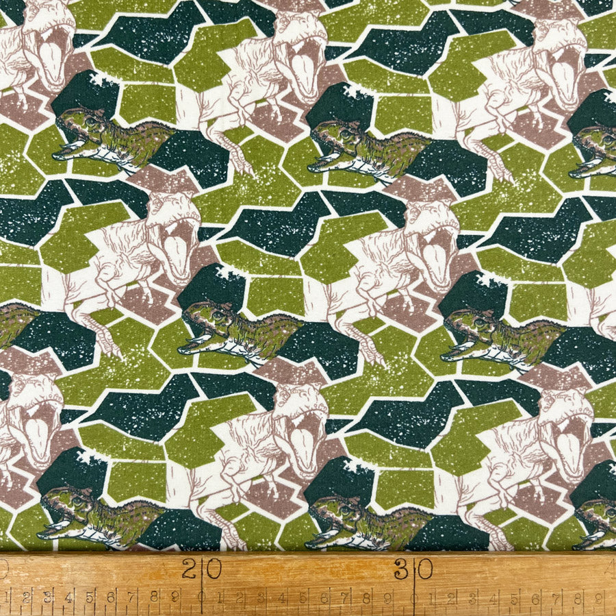 Brushed Cotton Sweatshirting Fabric Licensed Jurassic Park Camouflage Print Ruler