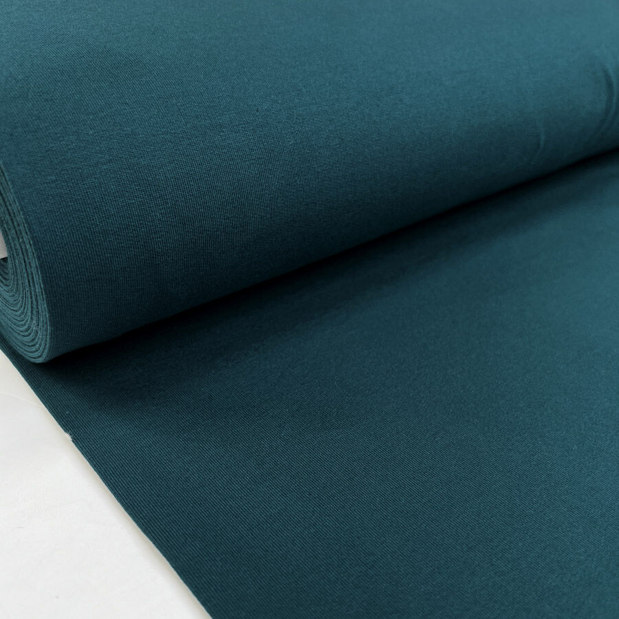 Brushed French Terry Petrol Teal Cotton Elastane Stretch Knit Jersey Fabric Bolt