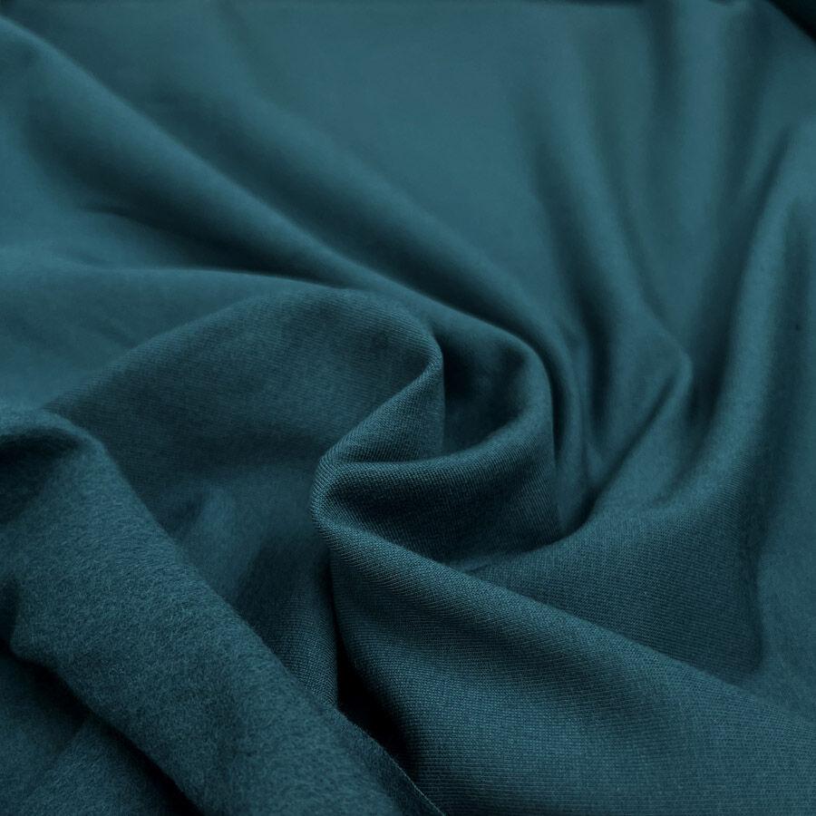 Brushed French Terry Petrol Teal Cotton Elastane Stretch Knit Jersey Fabric