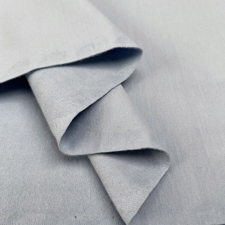 Brushed French Terry Soft Blue Cotton Elastane Stretch Knit Jersey Fabric Fold