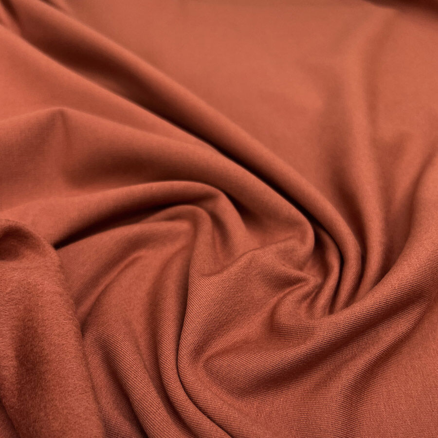 Brushed French Terry Terracotta Cotton Elastane Stretch Knit Jersey Fabric