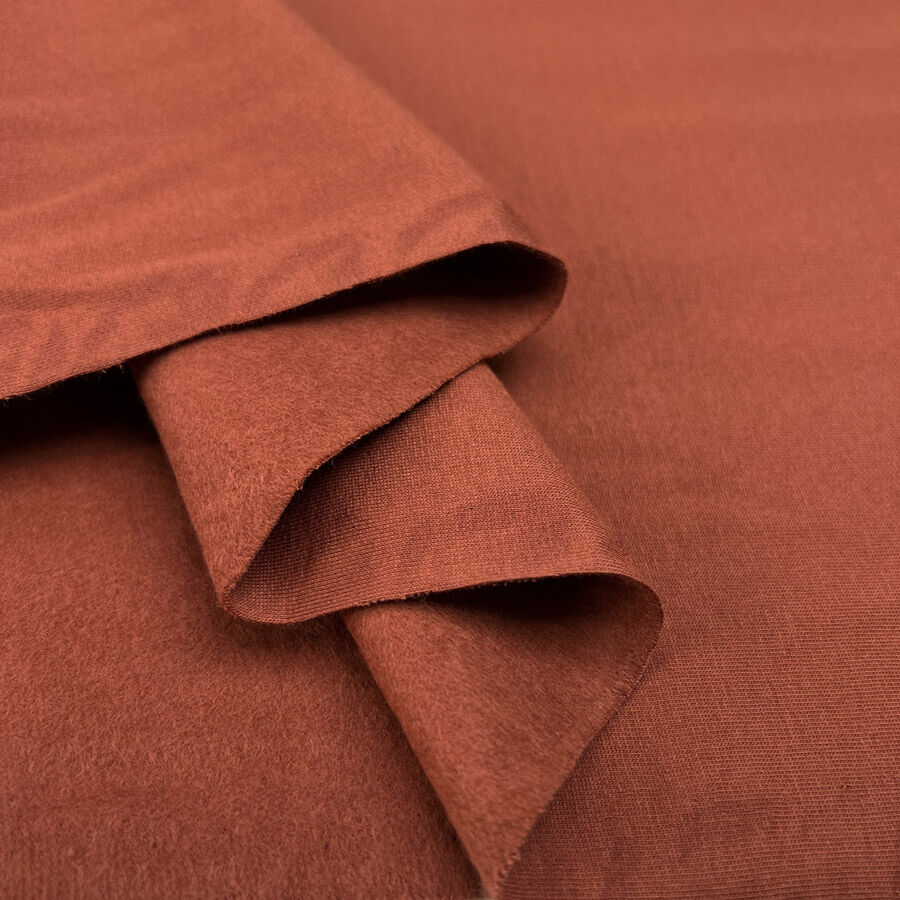 Brushed French Terry Terracotta Cotton Elastane Stretch Knit Jersey Fabric Fold