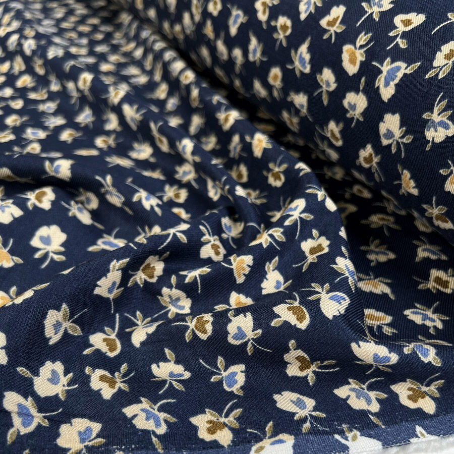 Brushed Viscose Twill Ditsy Blue Floral Dress Fabric