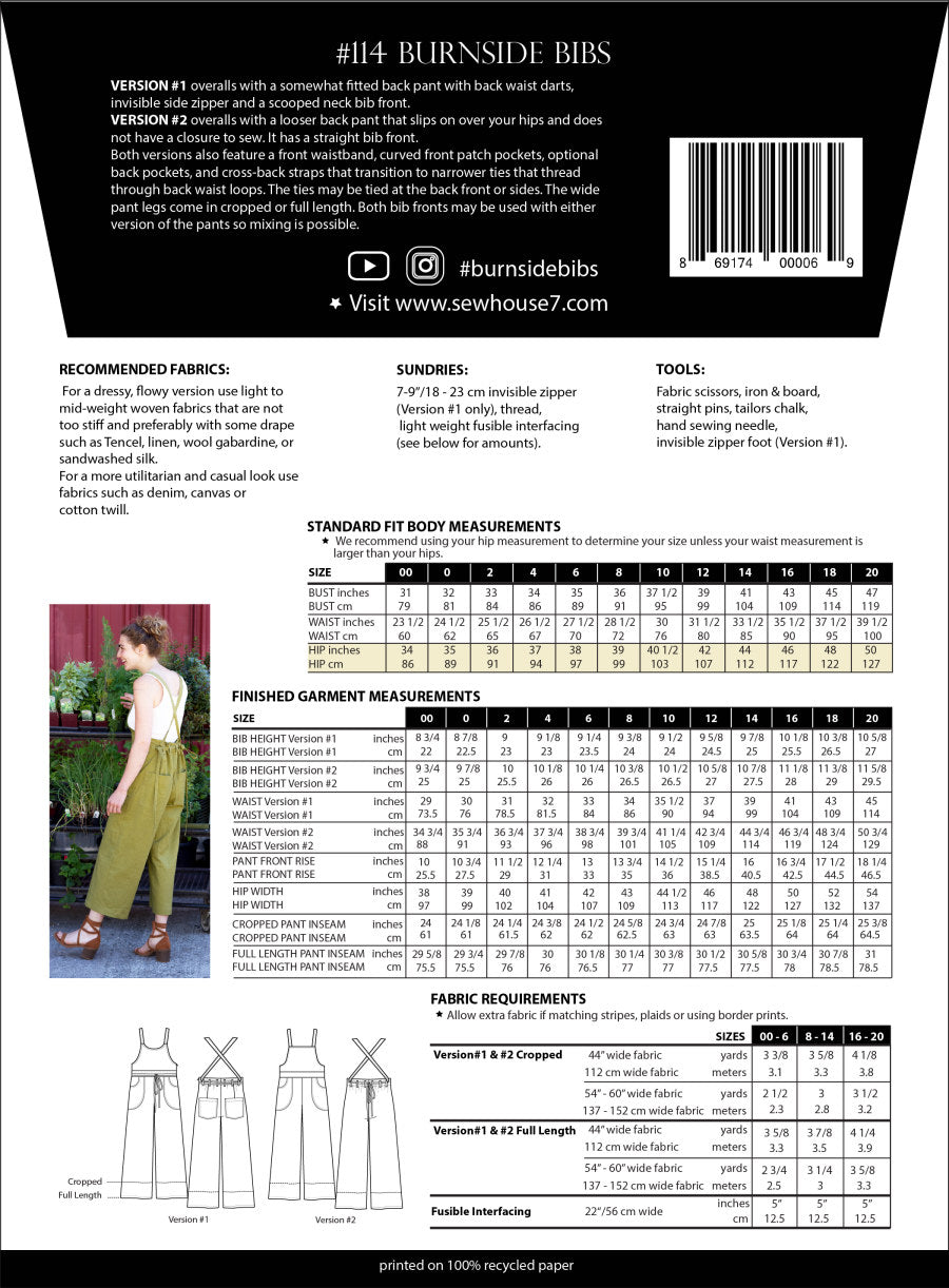 Burnside Bibs Pattern 00 20 By Sew House Seven Back Cover