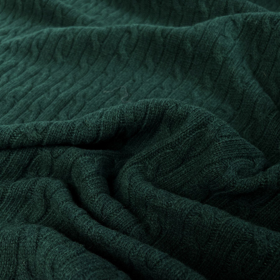 Cable Car Chunky Wool Bottle Green Italian Knittted Lambswool Jumper Fabric