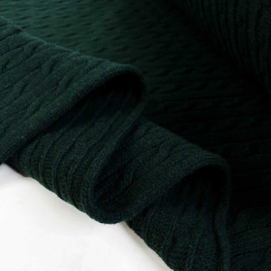Cable Car Chunky Wool Bottle Green Italian Knittted Lambswool Jumper Fabric Fold