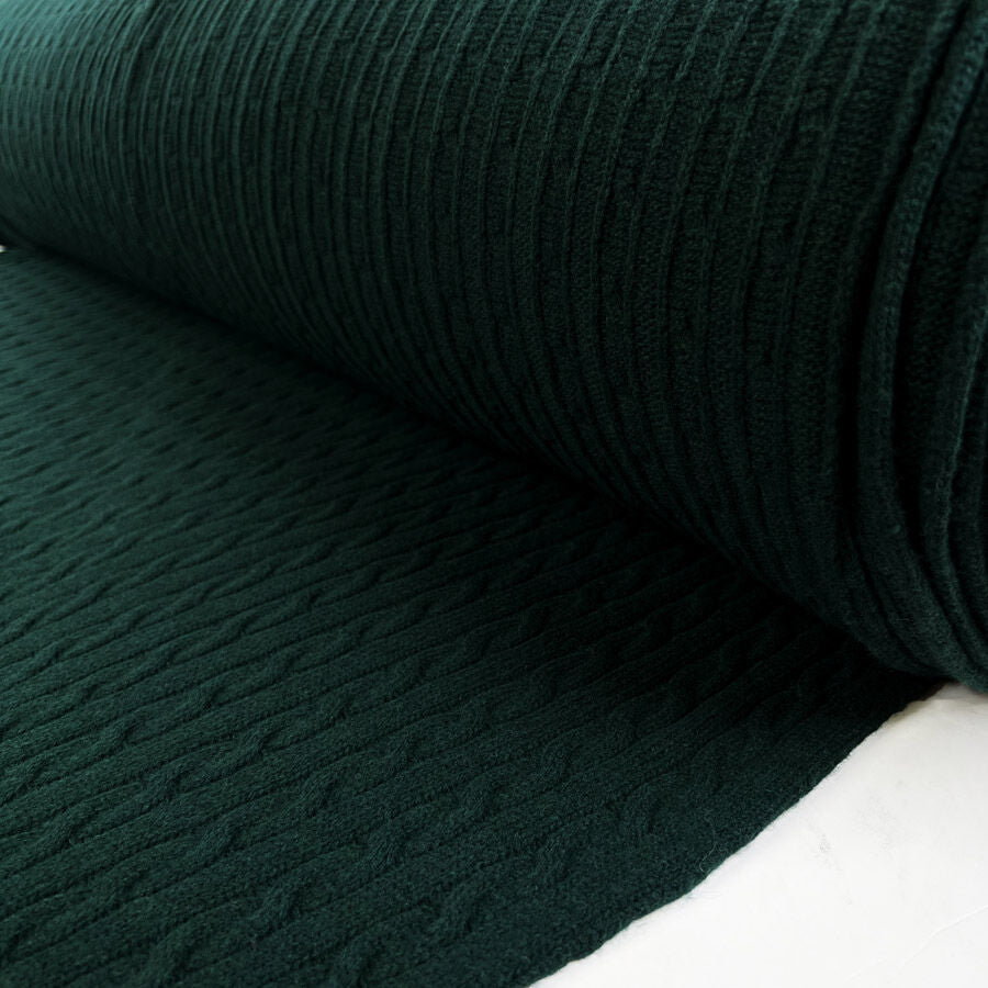 Cable Car Chunky Wool Bottle Green Italian Knittted Lambswool Jumper Fabric Roll