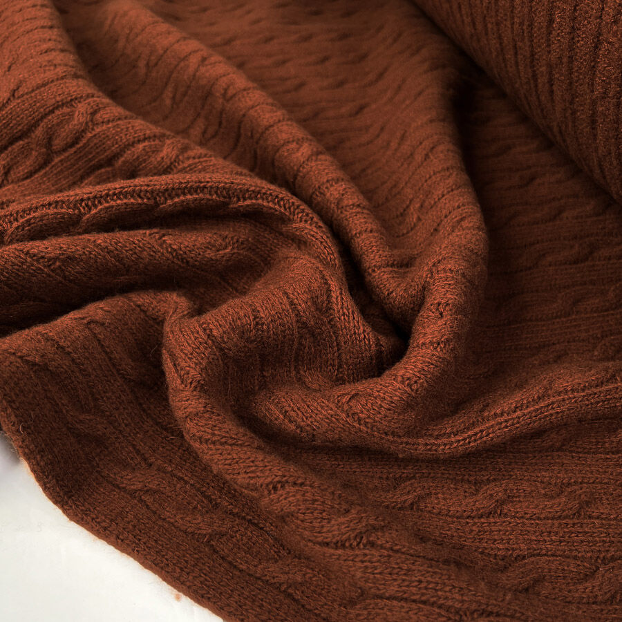 Cable Car Chunky Wool Chestnut Orange Italian Knittted Lambswool Jumper Fabric