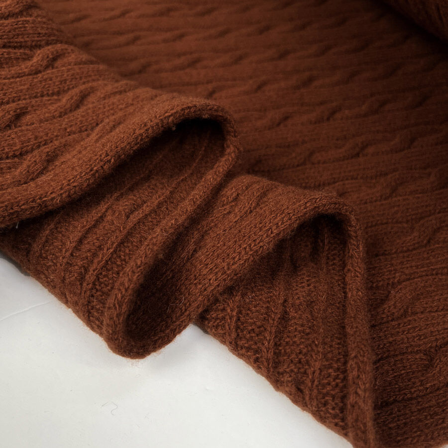 Cable Car Chunky Wool Chestnut Orange Italian Knittted Lambswool Jumper Fabric Fold