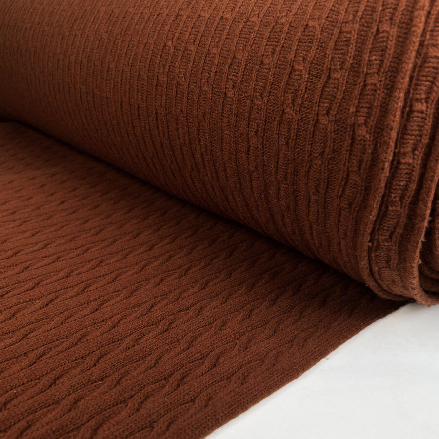 Cable Car Chunky Wool Chestnut Orange Italian Knittted Lambswool Jumper Fabric Roll