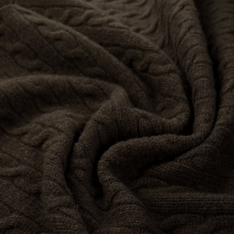Cable Car Chunky Wool Dark Brown Italian Knittted Lambswool Jumper Fabric