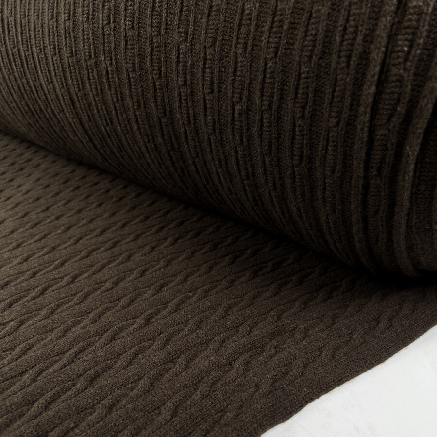Cable Car Chunky Wool Dark Brown Italian Knittted Lambswool Jumper Fabric Roll