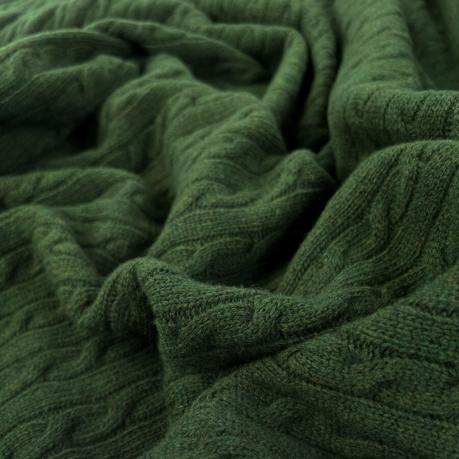 Cable Car Chunky Wool Moss Green Italian Knittted Lambswool Jumper Fabric