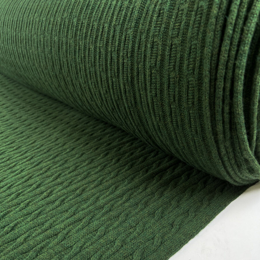 Cable Car Chunky Wool Moss Green Italian Knittted Lambswool Jumper Fabric Roll