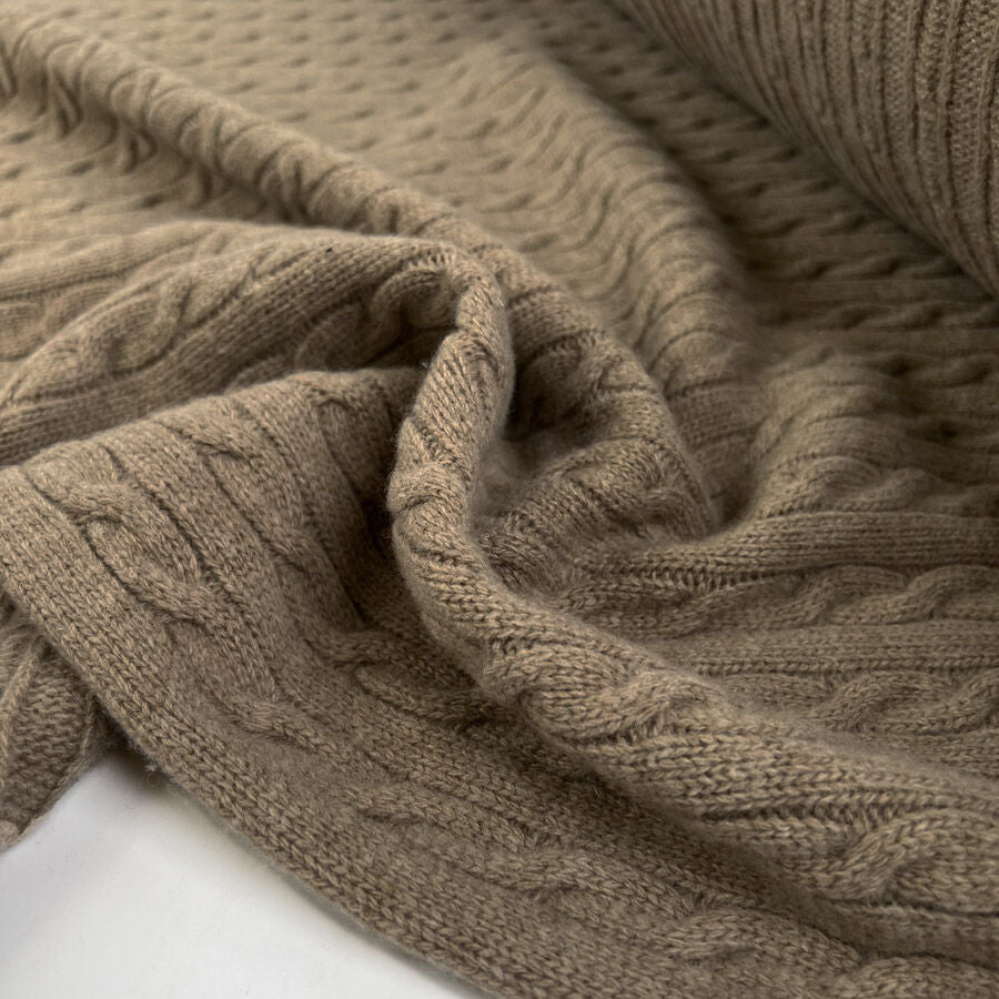 Cable Car Chunky Wool Taupe Beige Italian Knittted Lambswool Jumper Fabric