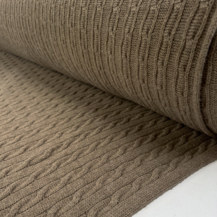 Cable Car Chunky Wool Taupe Beige Italian Knittted Lambswool Jumper Fabric Roll