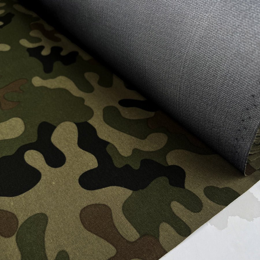 Camo Shield Army Green Brown Water Resistant Nylon Coating Fabric Roll