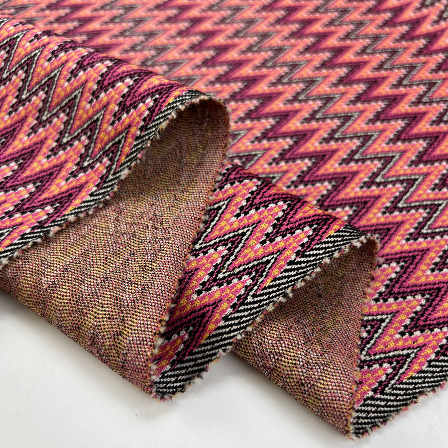 Carlotta Polyester Polyamide Elastane Pink Zig Zag Knit Jersey Fabric Fold