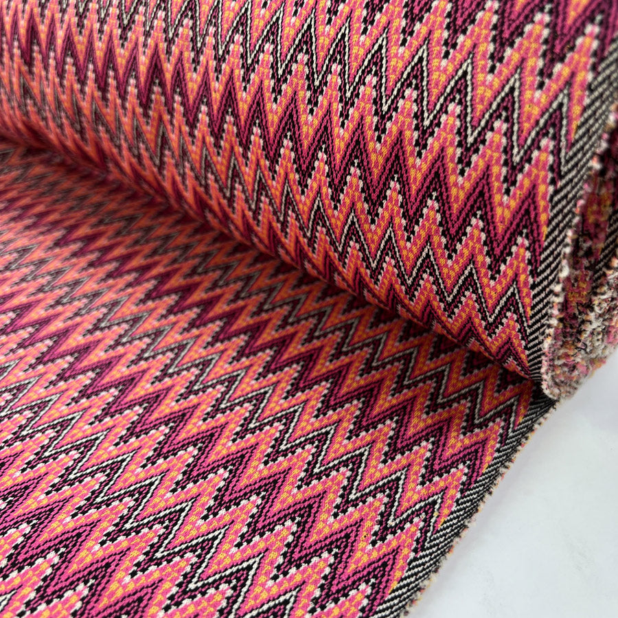 Carlotta Polyester Polyamide Elastane Pink Zig Zag Knit Jersey Fabric Roll