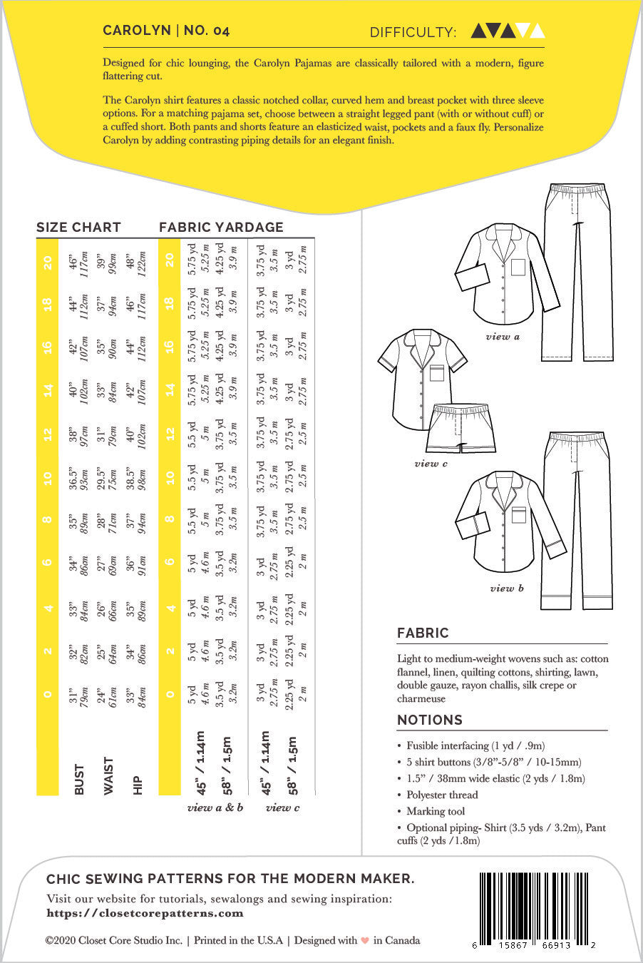 Carolyn Pyjamas By Closet Core Patterns Backcover