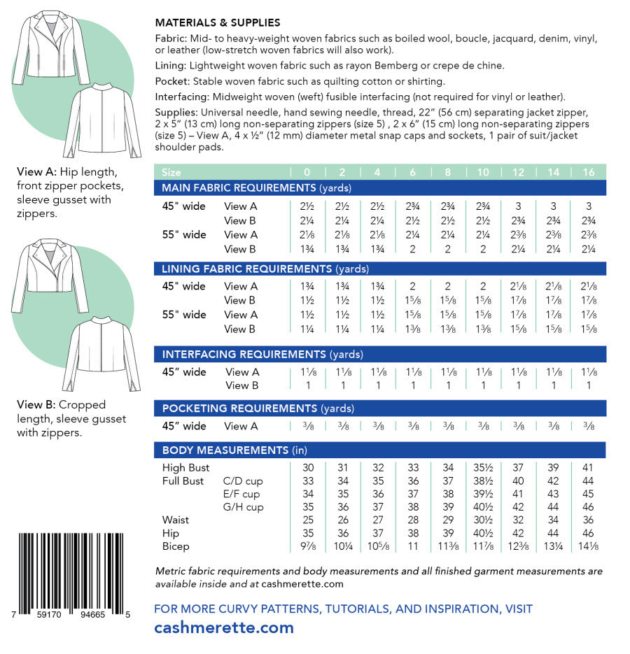 Cashmerette Canton Moto Jacket Sewing Pattern 0 16 Back Cover