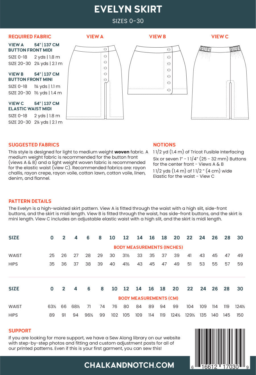 Chalk And Notch Evelyn Skirt Pattern Back