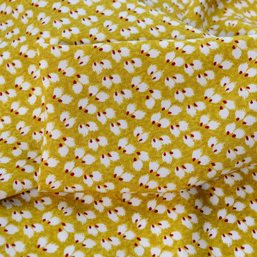 Challis Mustard Leaf Viscose Challis Lightweight Dress Fabric Close Up Fabric Photo