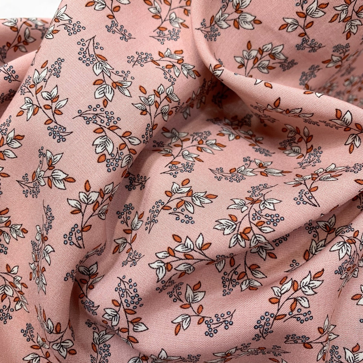 Challis Sacha Pink Soft Viscose Dress Fabric Mint Floral Fold