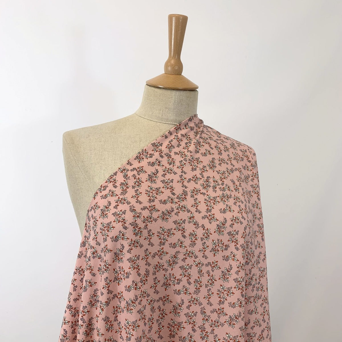 Challis Sacha Pink Soft Viscose Dress Fabric Mint Floral Neck