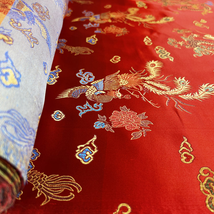 Chinese Jacquard Fabric Red Polyester Qipao Flaming Dragon Roll