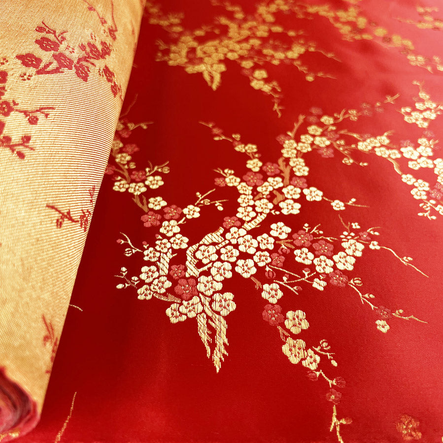 Chinese Jacquard Fabric Red Polyester Qipao Plum Blossom Roll