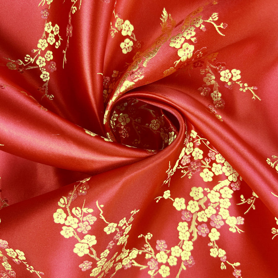 Chinese Jacquard Fabric Red Polyester Qipao Plum Blossom Twist