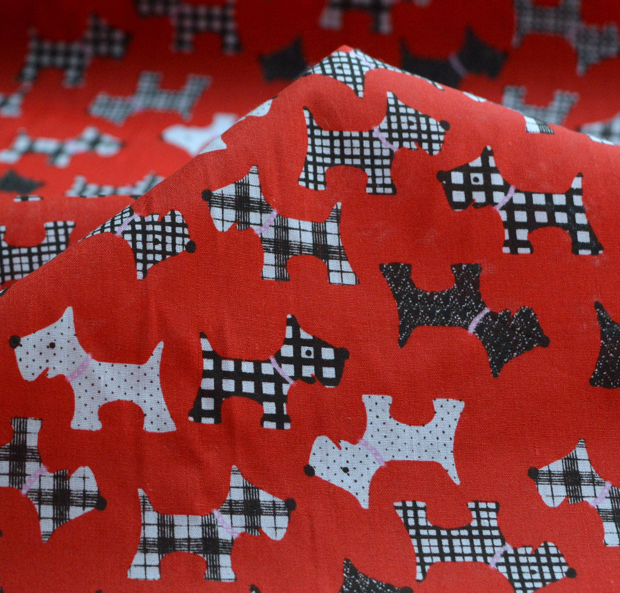 Christmas Poly Cotton Scotty Dog Red Cu