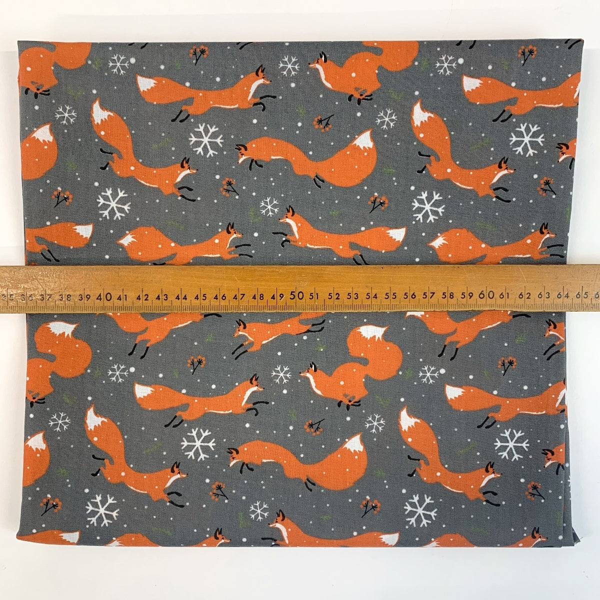 Christmas Polycotton Festive Fox Grey Scale