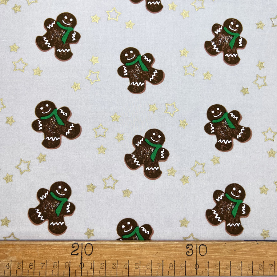 Christmas Cotton Poplin Fabric Grey Gingerbreaad Men Jolly Gingers Ruler