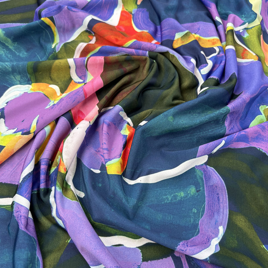 Claude Polyester Elastane Abstract Large Scale Floral Purple Soft Knitted Dress Fabric
