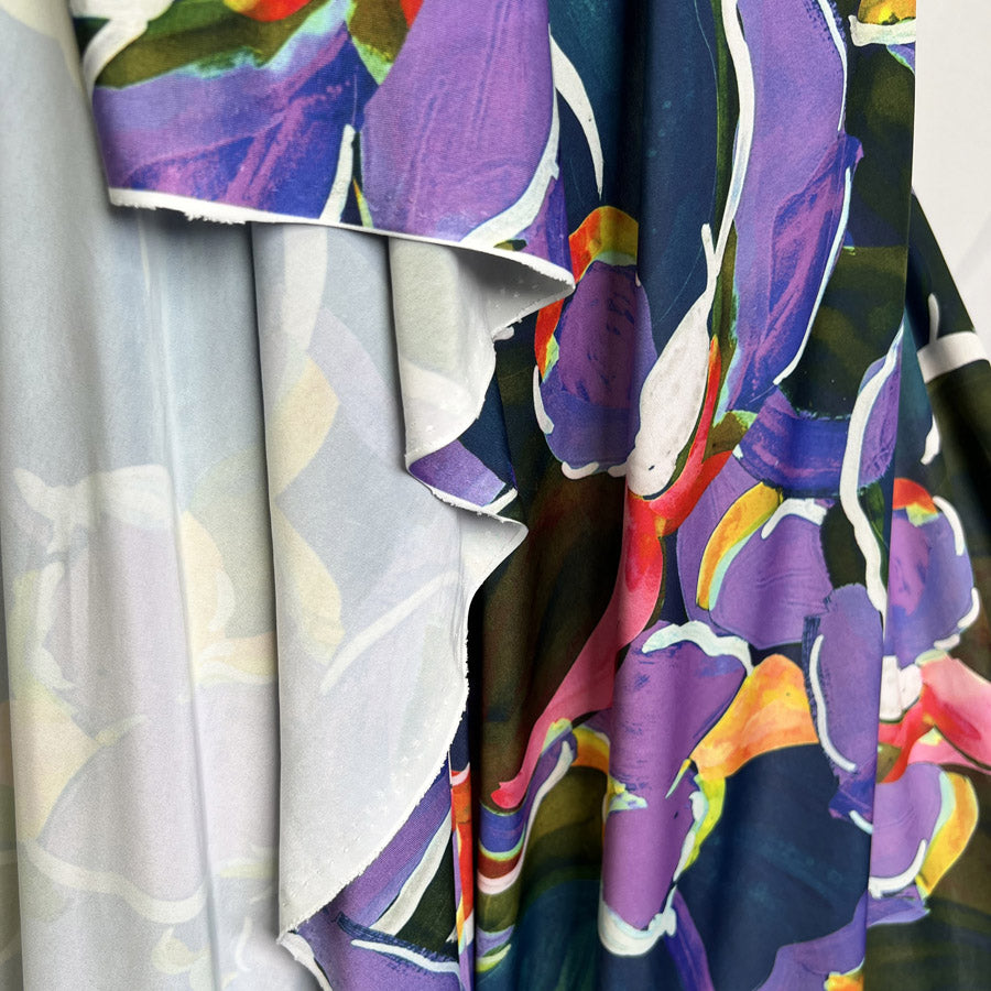 Claude Polyester Elastane Abstract Large Scale Floral Purple Soft Knitted Dress Fabric Fold