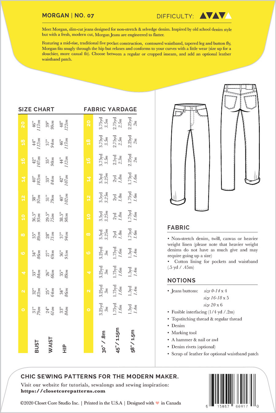 Closet Core Patterns Morgan Jeans Pattern Back