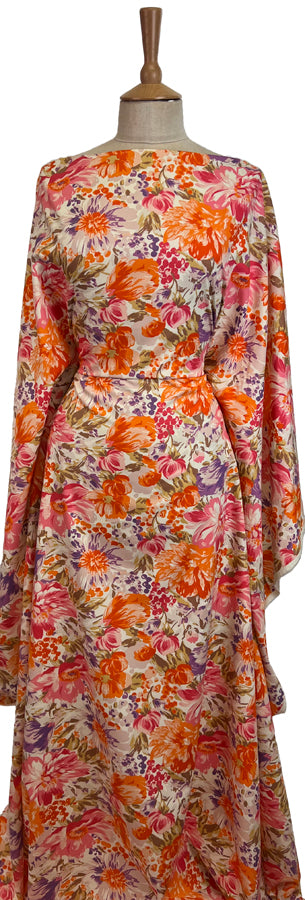 Combed Cotton Maria Orange Pink Purple Floral Poplin Dress Fabric Mannequin